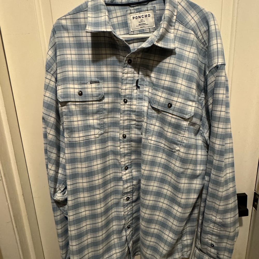Men’s Blue Plaid Flannel Shirt